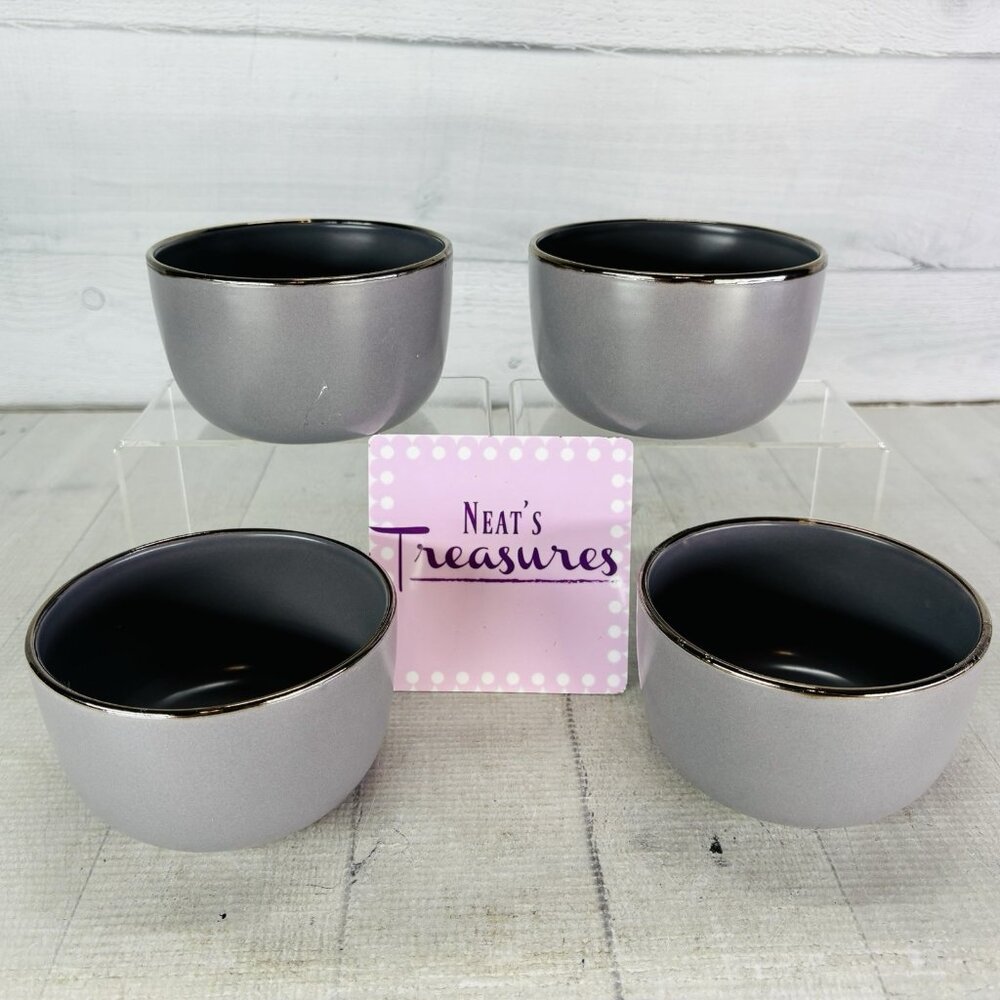 Thyme & Table AVA Gray Smooth Platinum Stoneware Dessert Ice Cream Bowl Set 4
